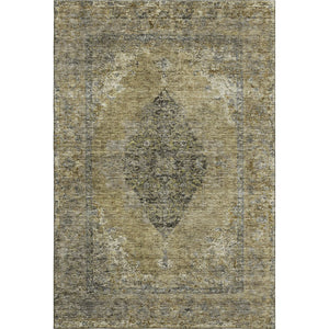 HomeRoots 5' Khaki & Beige Medallion Area Rug - Washable, Stain-Resistant, UV-Protected for Durability & Style! 714837