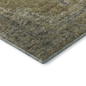 HomeRoots 5' Khaki & Beige Medallion Area Rug - Washable, Stain-Resistant, UV-Protected for Durability & Style! 714837