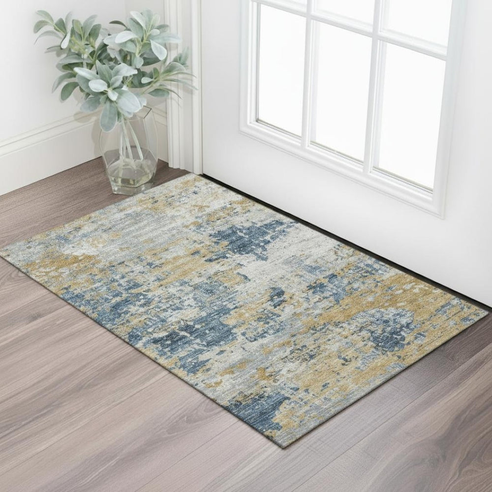 HomeRoots 5' Khaki & Beige Medallion Area Rug - Washable, Stain-Resistant, UV-Protected for Durability & Style! 714837