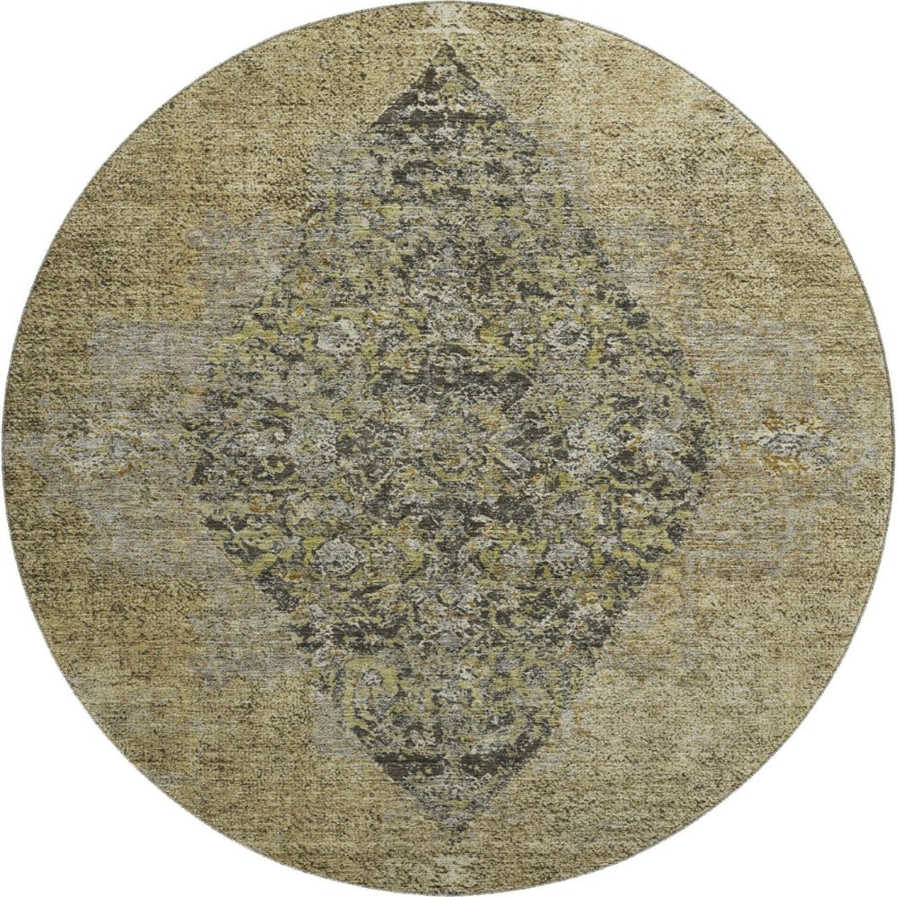 HomeRoots 8' X 10' Washable Medallion Area Rug in Khaki & Beige - UV Protection, Stain Resistant, Durable Design 714839