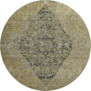 HomeRoots 8' X 10' Washable Medallion Area Rug in Khaki & Beige - UV Protection, Stain Resistant, Durable Design 714839