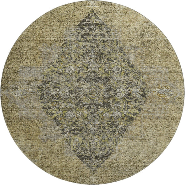 HomeRoots 8' X 10' Washable Medallion Area Rug in Khaki & Beige - UV Protection, Stain Resistant, Durable Design 714839