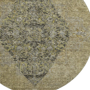 HomeRoots 8' X 10' Washable Medallion Area Rug in Khaki & Beige - UV Protection, Stain Resistant, Durable Design 714839