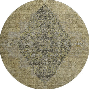 HomeRoots 8' X 10' Washable Medallion Area Rug in Khaki & Beige - UV Protection, Stain Resistant, Durable Design 714839