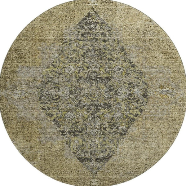 HomeRoots 8' X 10' Washable Medallion Area Rug in Khaki & Beige - UV Protection, Stain Resistant, Durable Design 714839