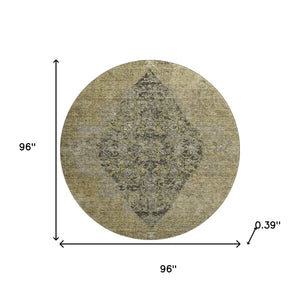 HomeRoots 8' X 10' Washable Medallion Area Rug in Khaki & Beige - UV Protection, Stain Resistant, Durable Design 714839