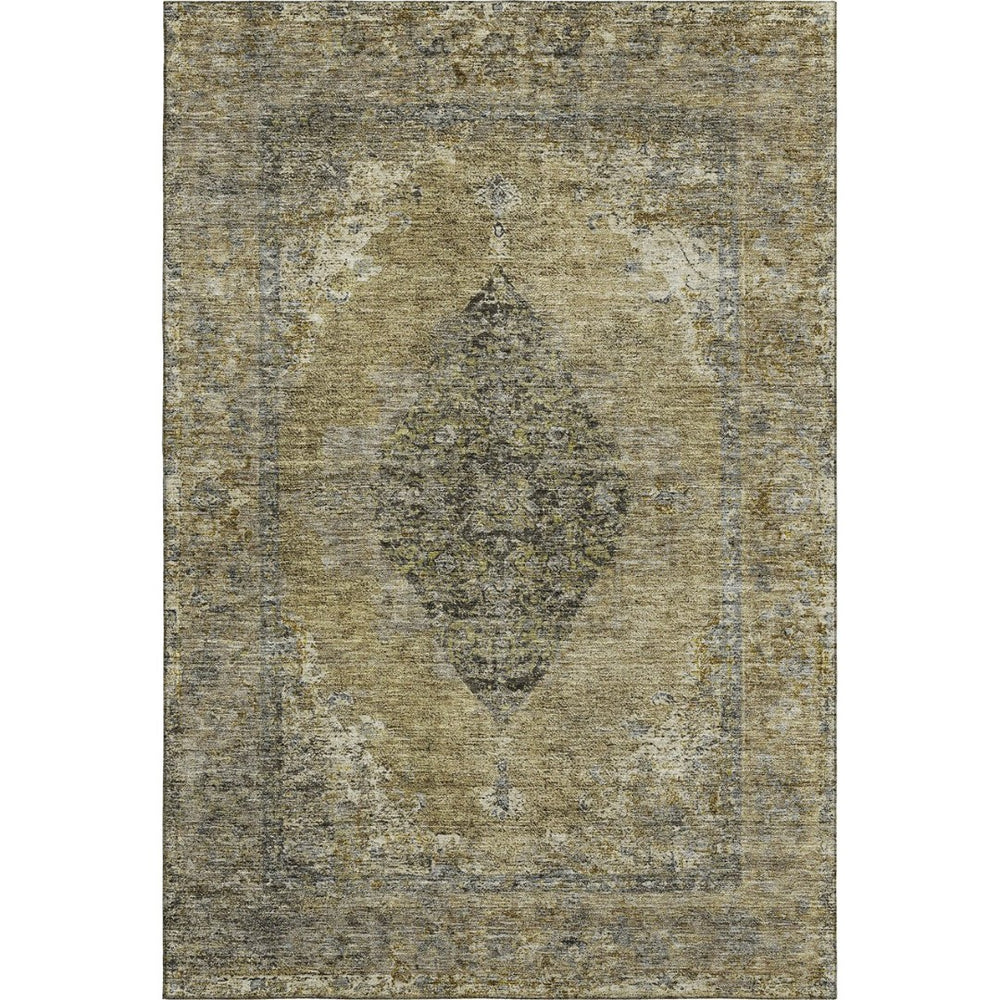 HomeRoots 9' X 12' Khaki & Beige Medallion Area Rug - Washable, Stain Resistant, UV Protected for Daily Use 714840