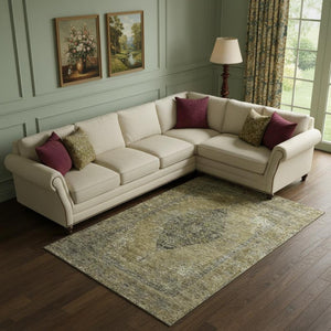 HomeRoots 9' X 12' Khaki & Beige Medallion Area Rug - Washable, Stain Resistant, UV Protected for Daily Use 714840