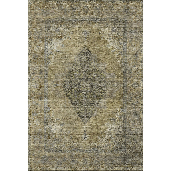 HomeRoots 10' Khaki & Beige Medallion Washable Area Rug - UV Protection, Stain Resistant, Pet-Friendly Design 714841
