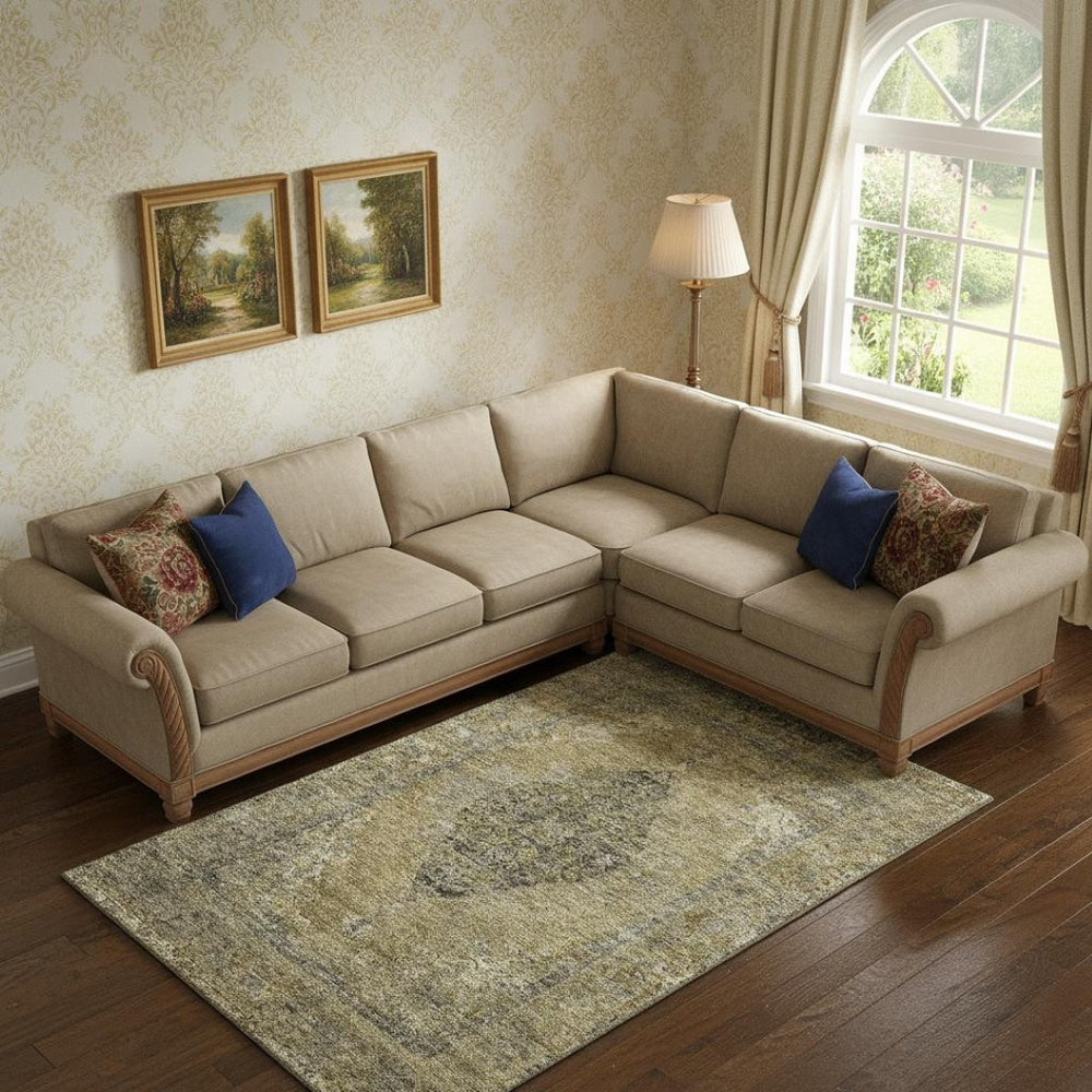 HomeRoots 10' Khaki & Beige Medallion Washable Area Rug - UV Protection, Stain Resistant, Pet-Friendly Design 714841