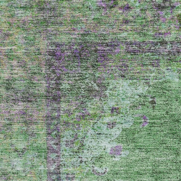 HomeRoots 5' Vibrant Lime Green and Purple Medallion Area Rug - Washable, UV-Protected, Stain Resistant 5' x 8' 714843