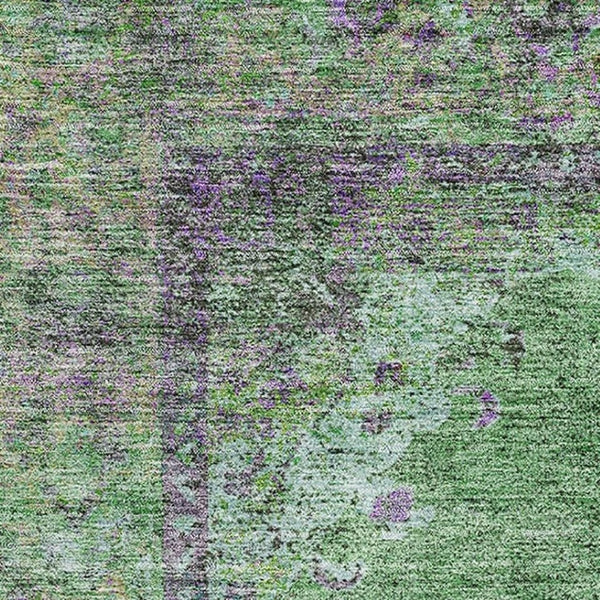 HomeRoots 8' Vibrant Lime Green & Purple Medallion Rug - Washable, UV-Protected, Stain-Resistant Design! 714844