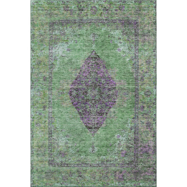 HomeRoots 8' Vibrant Lime Green & Purple Medallion Rug - Washable, UV-Protected, Stain-Resistant Design! 714844