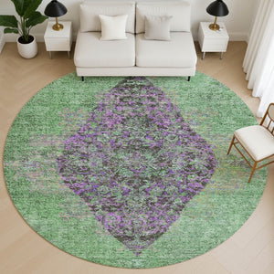 HomeRoots 8' X 10' Vibrant Lime Green & Purple Medallion Area Rug - Washable, UV Protected & Non-Slip Design 714845