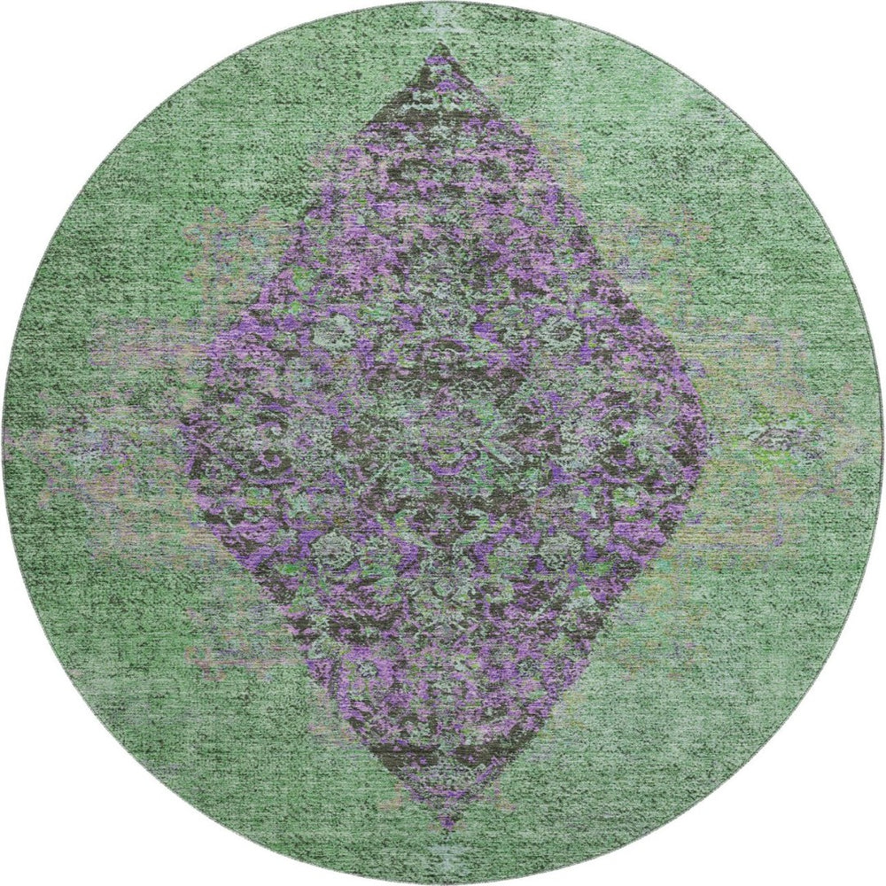 HomeRoots 8' X 10' Vibrant Lime Green & Purple Medallion Area Rug - Washable, UV Protected & Non-Slip Design 714845
