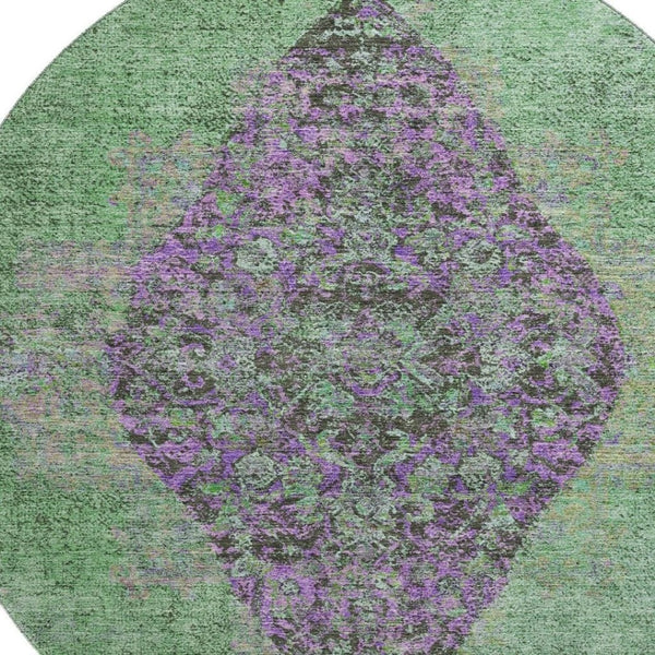 HomeRoots 8' X 10' Vibrant Lime Green & Purple Medallion Area Rug - Washable, UV Protected & Non-Slip Design 714845