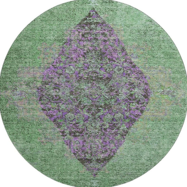 HomeRoots 8' X 10' Vibrant Lime Green & Purple Medallion Area Rug - Washable, UV Protected & Non-Slip Design 714845
