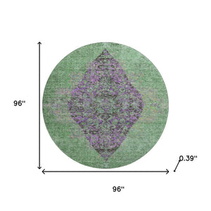 HomeRoots 8' X 10' Vibrant Lime Green & Purple Medallion Area Rug - Washable, UV Protected & Non-Slip Design 714845