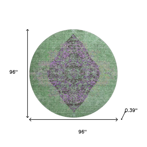 HomeRoots 8' X 10' Vibrant Lime Green & Purple Medallion Area Rug - Washable, UV Protected & Non-Slip Design 714845