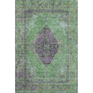 HomeRoots 9' X 12' Vibrant Lime Green & Purple Medallion Area Rug - Machine Washable with UV Protection! 714846