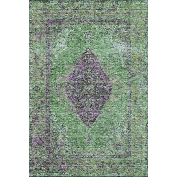 HomeRoots 9' X 12' Vibrant Lime Green & Purple Medallion Area Rug - Machine Washable with UV Protection! 714846