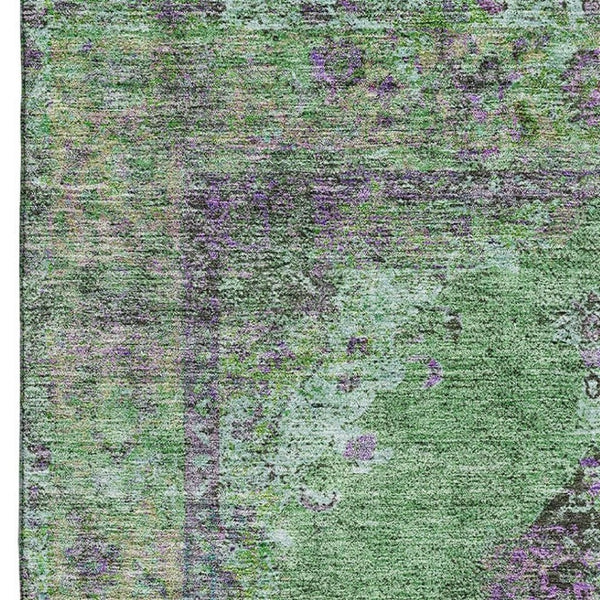 HomeRoots 9' X 12' Vibrant Lime Green & Purple Medallion Area Rug - Machine Washable with UV Protection! 714846