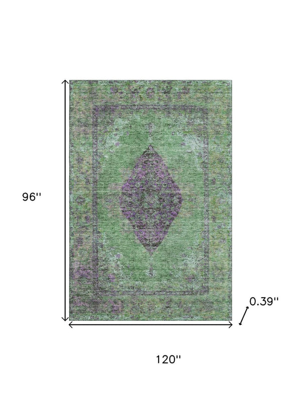HomeRoots 9' X 12' Vibrant Lime Green & Purple Medallion Area Rug - Machine Washable with UV Protection! 714846