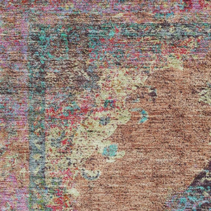 HomeRoots 5' Orange and Pink Medallion Area Rug - Washable, Stain Resistant, UV Protected for Busy Homes 714849