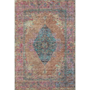 HomeRoots 8' Vibrant Orange and Pink Medallion Round Rug - Washable, UV Protected, Durable, Stylish Decor! 714850