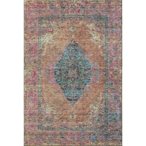 HomeRoots 8' Vibrant Orange and Pink Medallion Round Rug - Washable, UV Protected, Durable, Stylish Decor! 714850