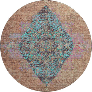 HomeRoots 8' X 10' Vibrant Orange and Pink Medallion Area Rug - Washable, UV Protected, Stain Resistant, Non-Slip 714851