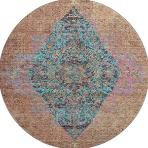 HomeRoots 8' X 10' Vibrant Orange and Pink Medallion Area Rug - Washable, UV Protected, Stain Resistant, Non-Slip 714851