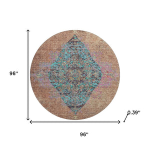 HomeRoots 8' X 10' Vibrant Orange and Pink Medallion Area Rug - Washable, UV Protected, Stain Resistant, Non-Slip 714851
