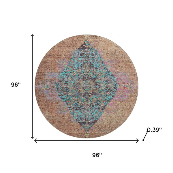 HomeRoots 8' X 10' Vibrant Orange and Pink Medallion Area Rug - Washable, UV Protected, Stain Resistant, Non-Slip 714851