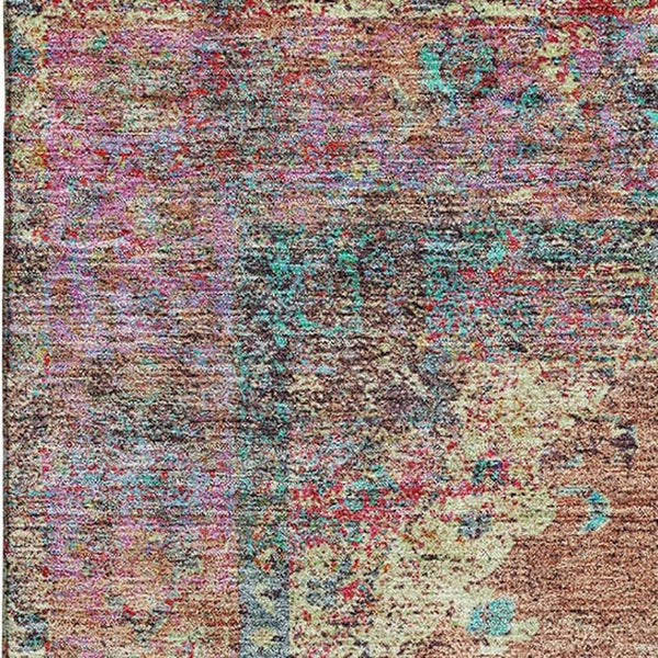 HomeRoots 9' X 12' Vibrant Orange and Pink Medallion Area Rug - Washable, UV Protected, and Stain Resistant! 714852