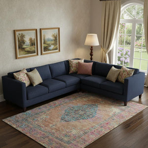 HomeRoots 9' X 12' Vibrant Orange and Pink Medallion Area Rug - Washable, UV Protected, and Stain Resistant! 714852