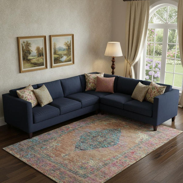 HomeRoots 9' X 12' Vibrant Orange and Pink Medallion Area Rug - Washable, UV Protected, and Stain Resistant! 714852