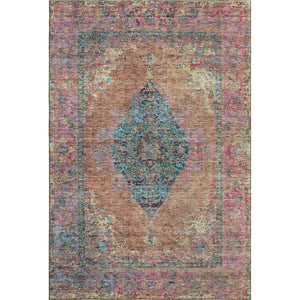 HomeRoots 10' Vibrant Orange and Pink Medallion Area Rug – Washable, UV Protected, Ideal for High-Traffic Spaces 714853