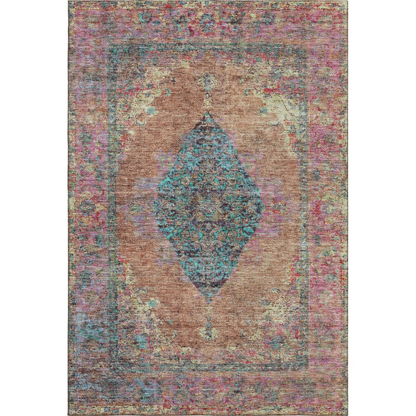 HomeRoots 10' Vibrant Orange and Pink Medallion Area Rug – Washable, UV Protected, Ideal for High-Traffic Spaces 714853