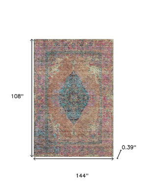 HomeRoots 10' Vibrant Orange and Pink Medallion Area Rug – Washable, UV Protected, Ideal for High-Traffic Spaces 714853