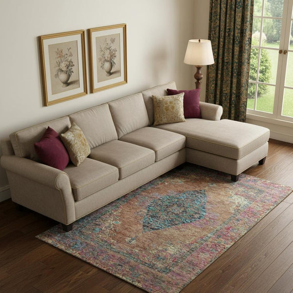 HomeRoots 10' Vibrant Orange and Pink Medallion Area Rug – Washable, UV Protected, Ideal for High-Traffic Spaces 714853