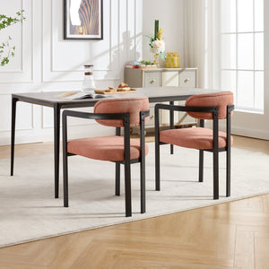English Elm Modern Tufted Boucle Dining Chairs Set of 2 with Curved Back and Matte Metal Legs Orange W3244P337419