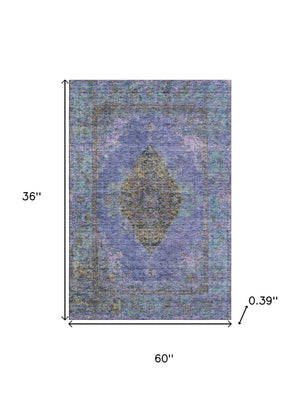 HomeRoots 5' X 8' Stylish Purple and Teal Medallion Area Rug - Washable, UV Protected & Stain Resistant! 714855