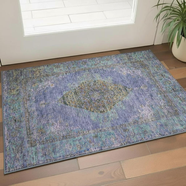 HomeRoots 5' X 8' Stylish Purple and Teal Medallion Area Rug - Washable, UV Protected & Stain Resistant! 714855