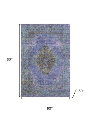 HomeRoots 8' Vibrant Purple and Teal Medallion Washable Round Rug - Durable, Stain Resistant with UV Protection 714856