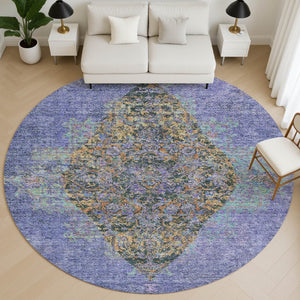 HomeRoots 8' X 10' Vibrant Purple and Teal Medallion Washable Area Rug with UV Protection for Busy Homes 714857