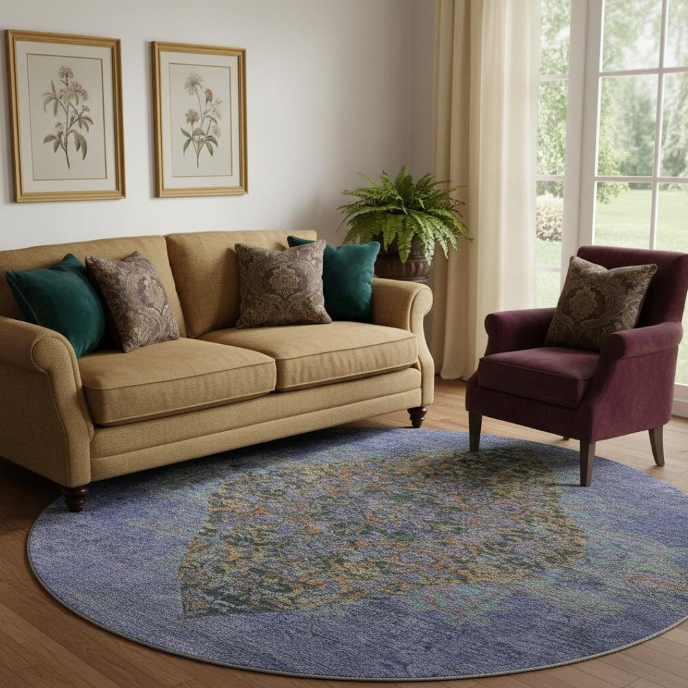 HomeRoots 8' X 10' Vibrant Purple and Teal Medallion Washable Area Rug with UV Protection for Busy Homes 714857