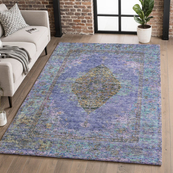 HomeRoots 9' X 12' Vibrant Purple and Teal Medallion Area Rug - Washable, UV Protected, Family-Friendly Design 714858