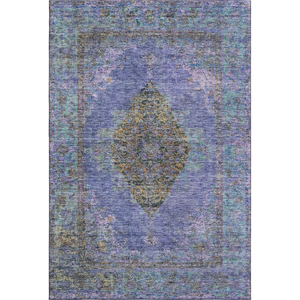 HomeRoots 9' X 12' Vibrant Purple and Teal Medallion Area Rug - Washable, UV Protected, Family-Friendly Design 714858