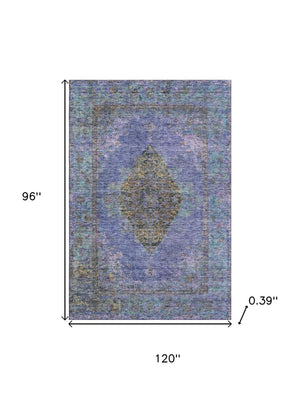 HomeRoots 9' X 12' Vibrant Purple and Teal Medallion Area Rug - Washable, UV Protected, Family-Friendly Design 714858